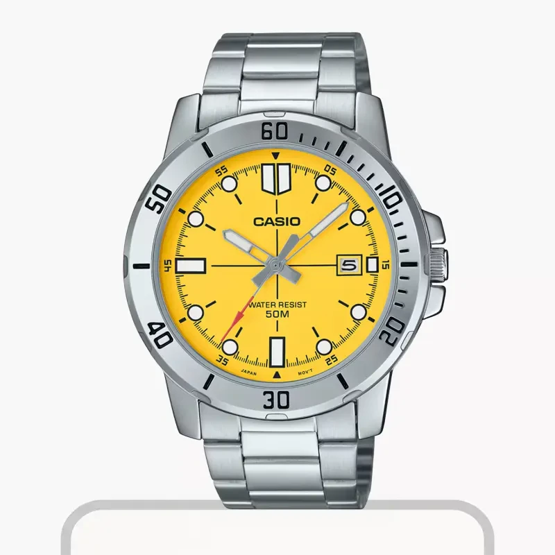 Casio Enticer Yellow Dial Stainless Steel Men's Watch- MTP-VD01D-9EV